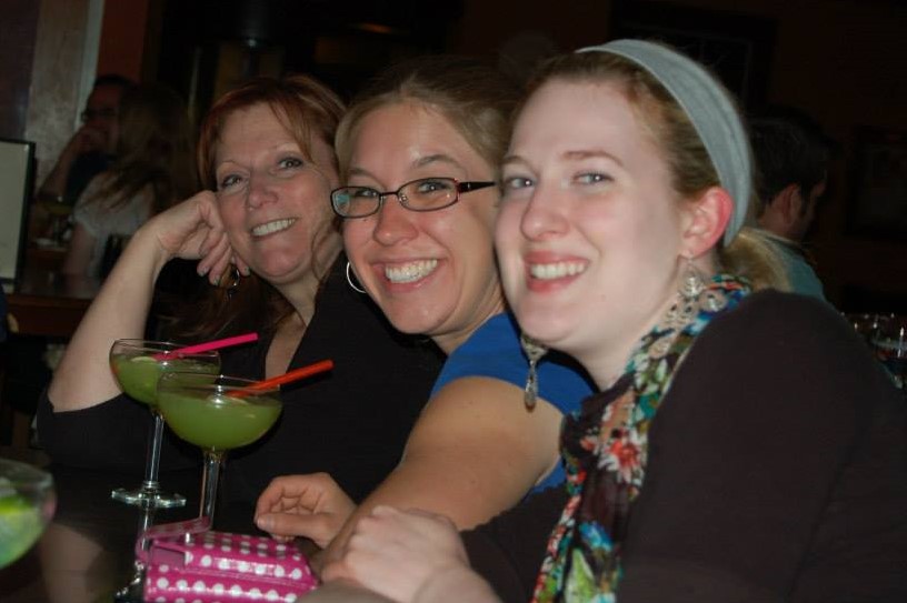 Stage Coach Players Gloria Dennison, Elise Johnson and Keely Smith enjoy beverages and share good times at Eduardo's in DeKalb.