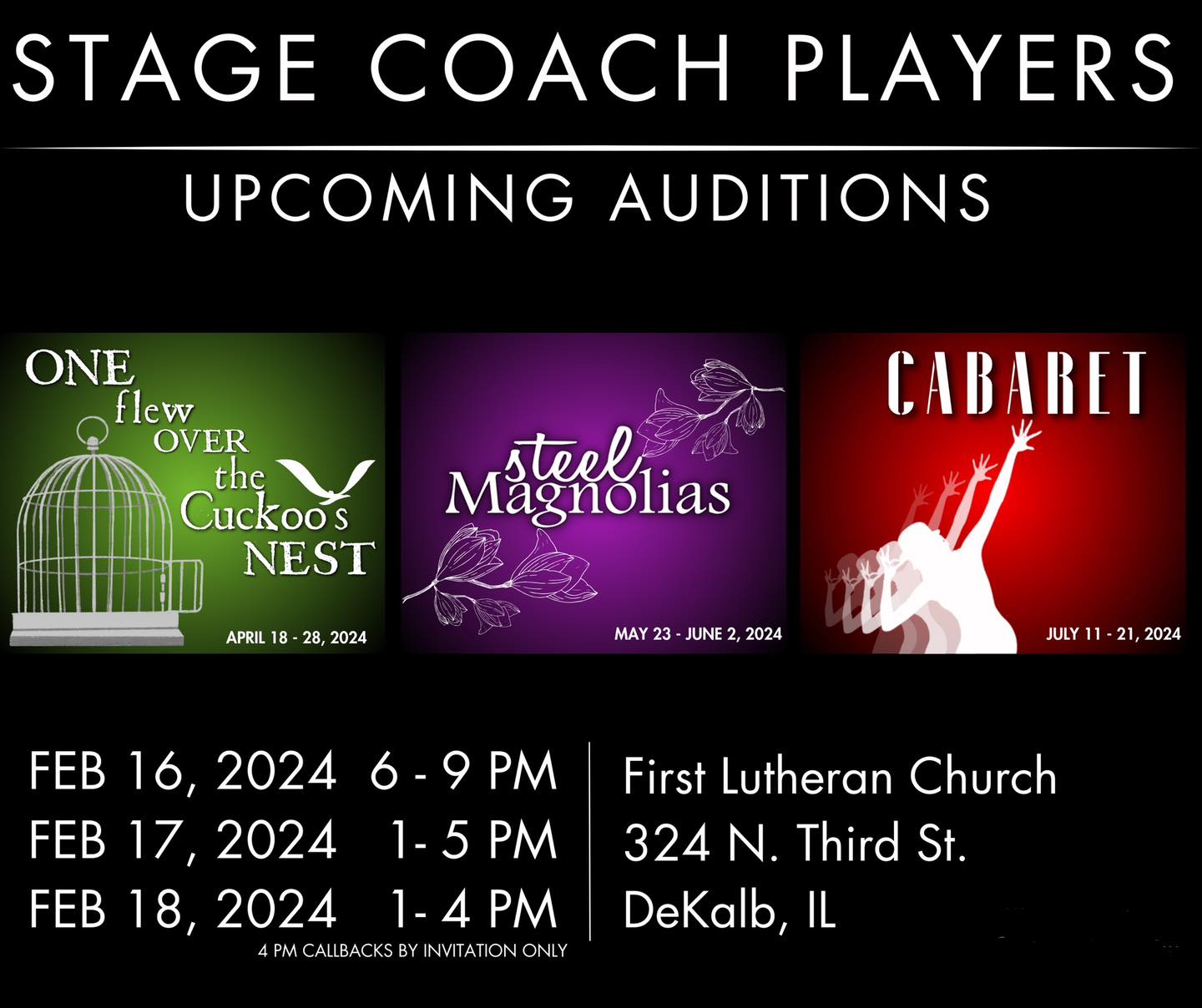 Read more about the article Stage Coach Players to Hold Auditions Feb. 16 – 18, 2024